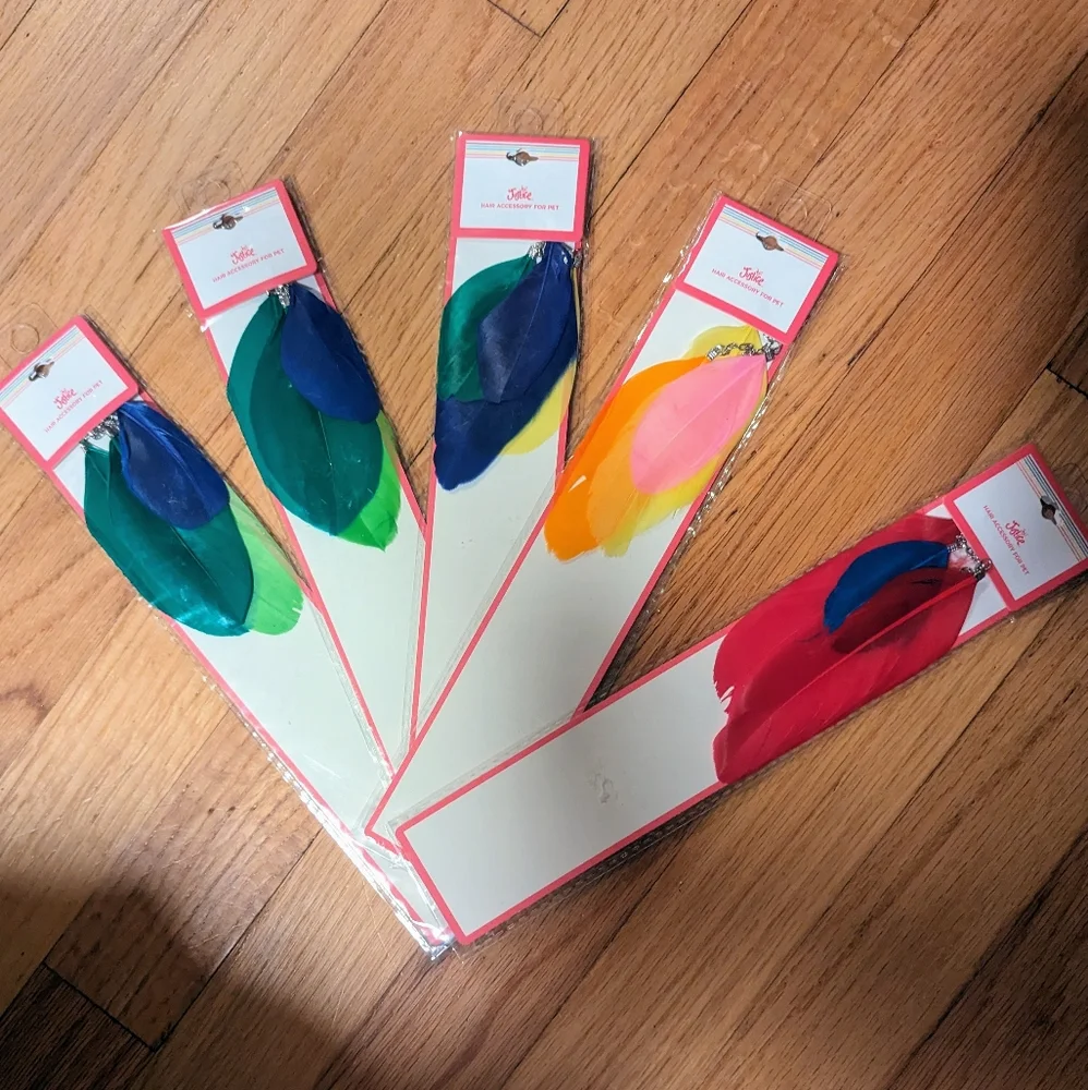 Bundle of 5 Multi Color Feather Fur Hair Accessories Clips Dog Cat Justice Pet